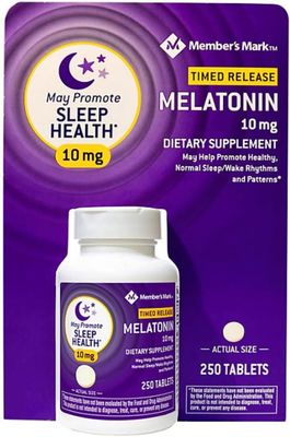 Melatonin 10 mg 300 count Expiry date 11/2027 Buy Melatonin 10mg 300 tablets online - front view.