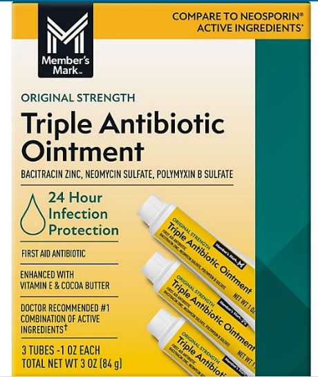 Buy Member's Mark triple antibiotic ointment - box of 3x 28g tubes - packaging