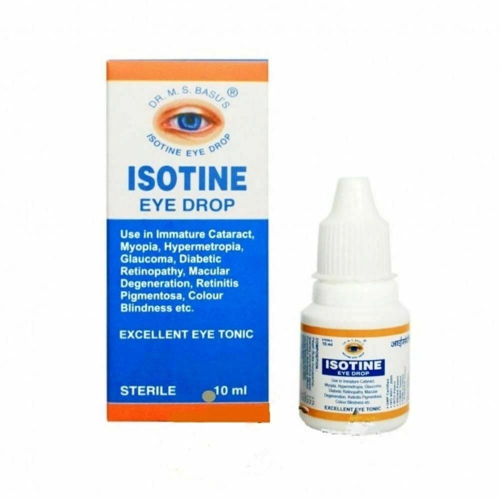 Isotine Ayurvedic eye drops herbal tonic - main packaging and bottle view 