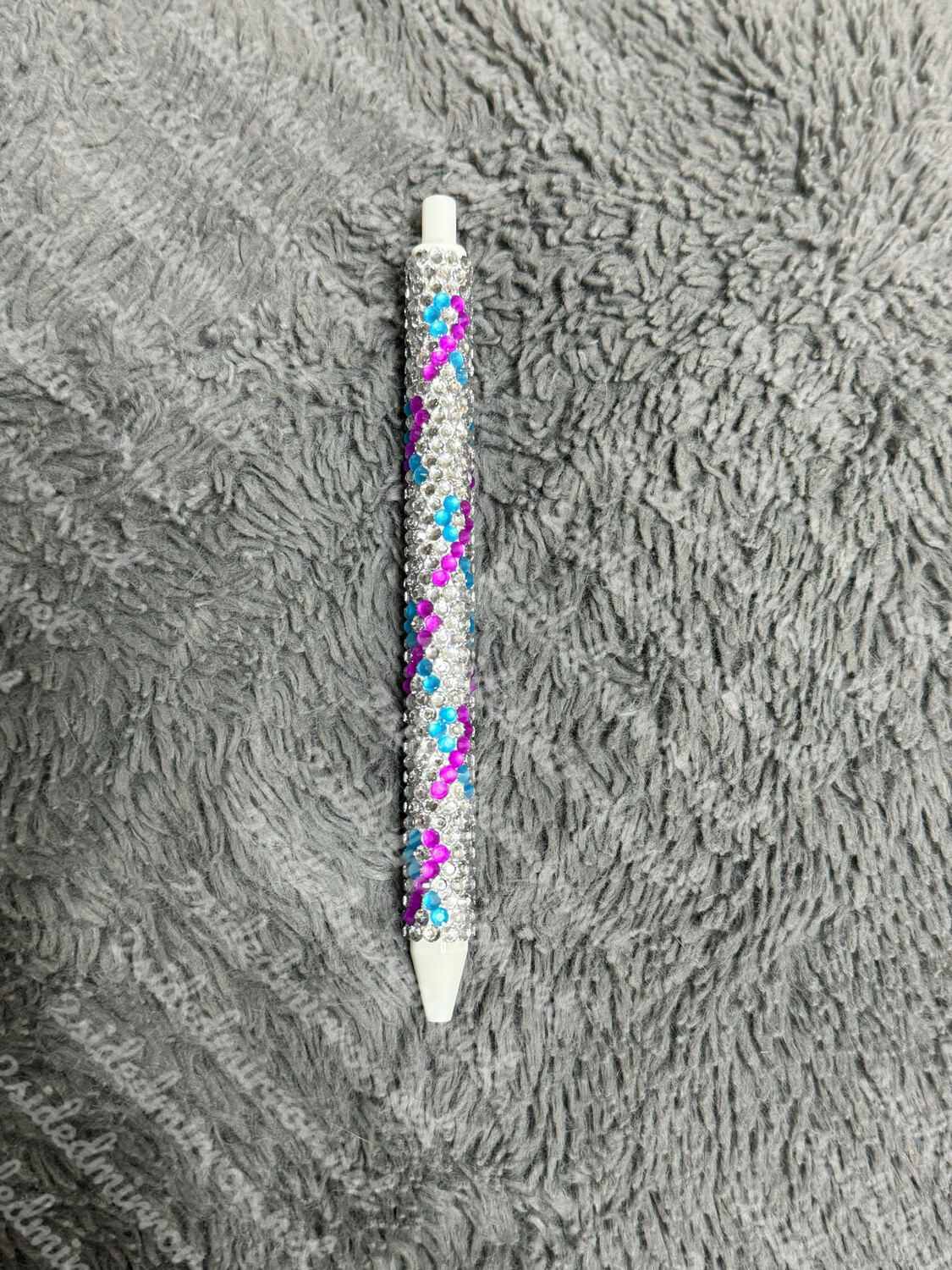 Teal Purple Ribbon Rhinestone Pen
