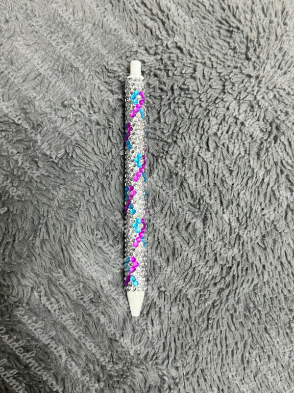 Teal Purple Ribbon Rhinestone Pen