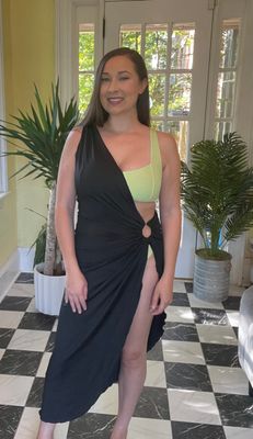 Black One Shoulder Maxi Swim Cover