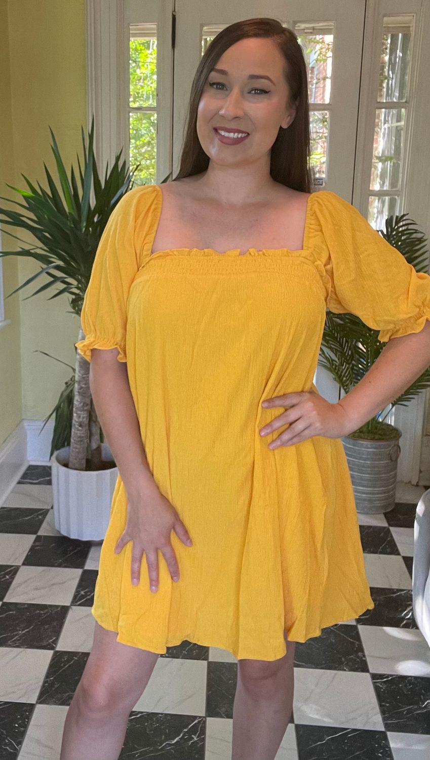 Yellow Tunic Puff Sleeve Dress