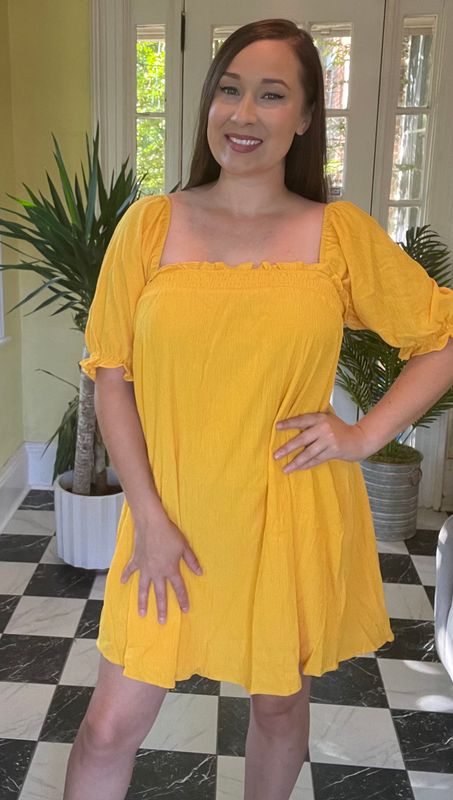 Yellow Tunic Puff Sleeve Dress