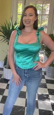 Green Satin Bow Corset Tank