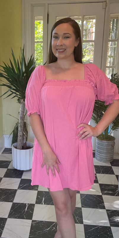 Pink Tunic Puff Sleeve Dress
