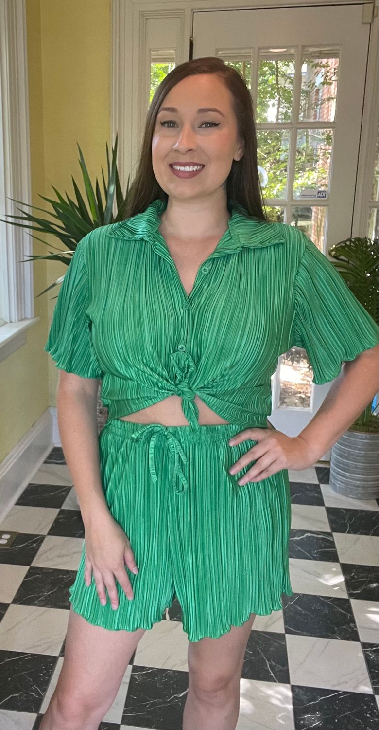 Green Satin Two Piece Set