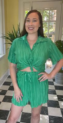 Green Satin Two Piece Set