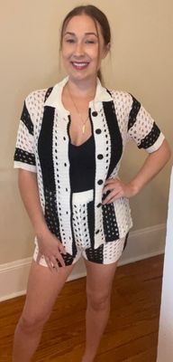 Black And White Sheer Two Piece Swim Cover