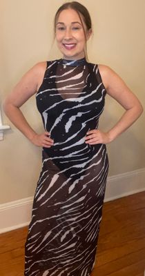 Zebra Print Mesh Maxi Swim Cover