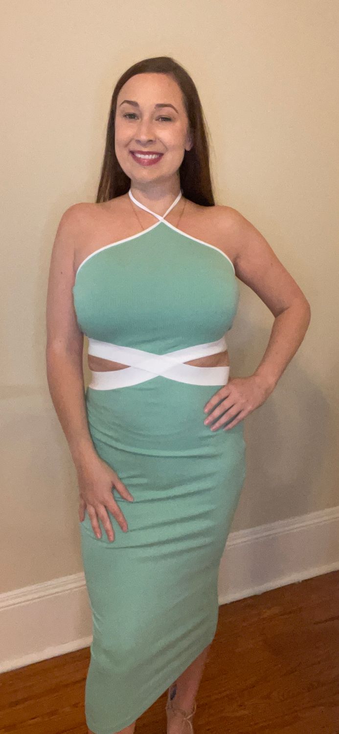Mint Green Side Cutout Midi Halter Dress