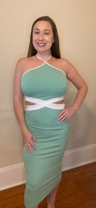 Mint Green Side Cutout Midi Halter Dress