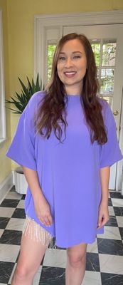 Purple Tunic Mini Dress With Rhinestones