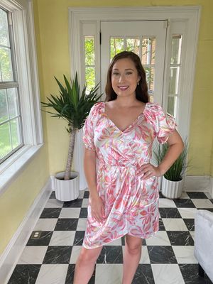 White Silk Dress With Pink Flowers