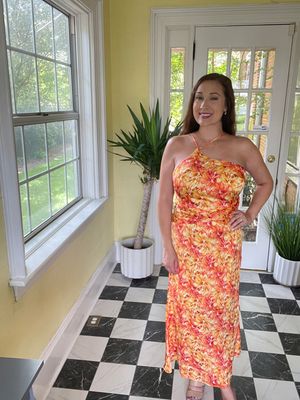 Orange Floral Midi Dress