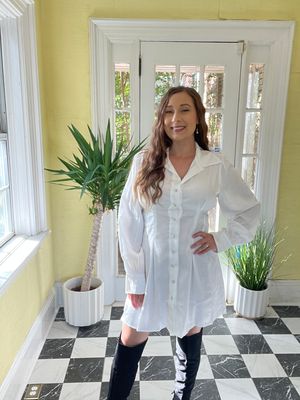 White Long Sleeve Dress with pearl bead detail