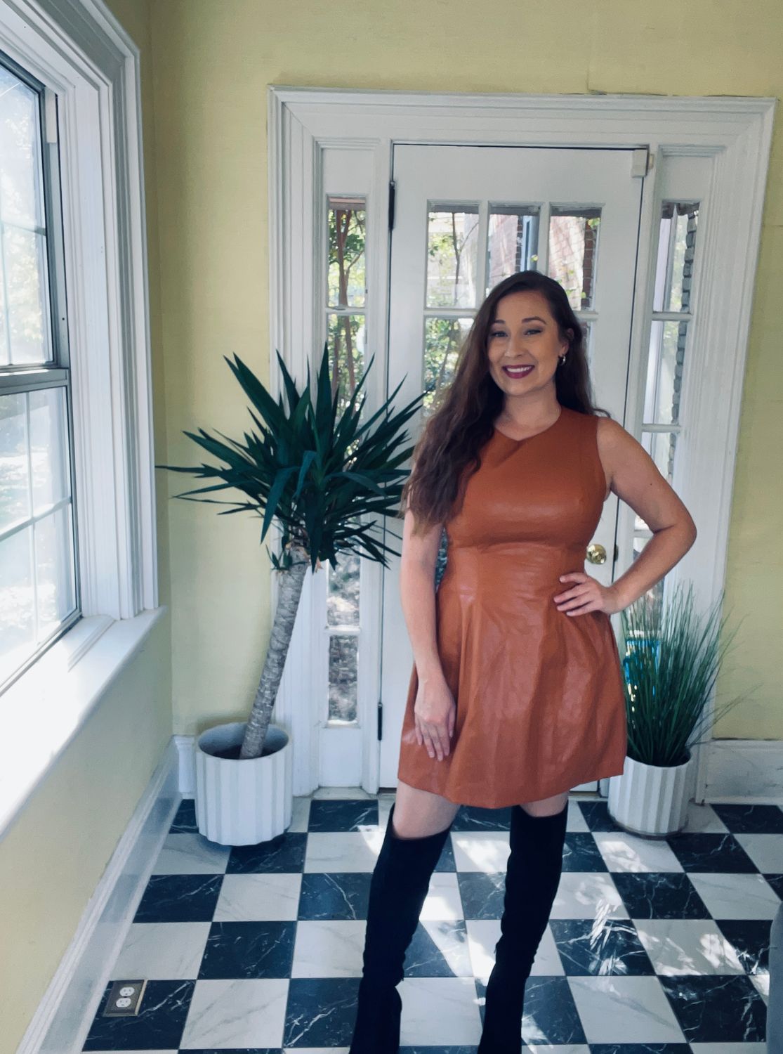 Brown Faux Leather Mini Dress