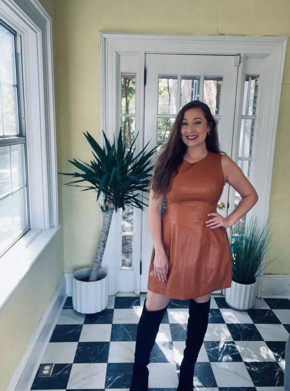 Brown Faux Leather Mini Dress
