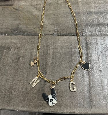 5 Charm Paperclip Necklace Stainless Steel With Overlay