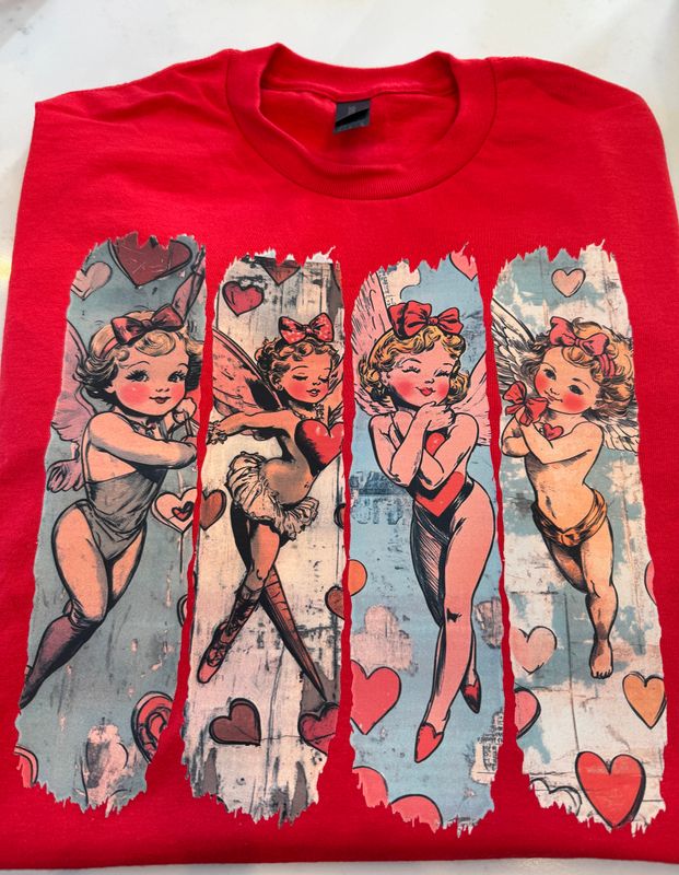 Vintage Cupid Valentines Day Print T-shirt