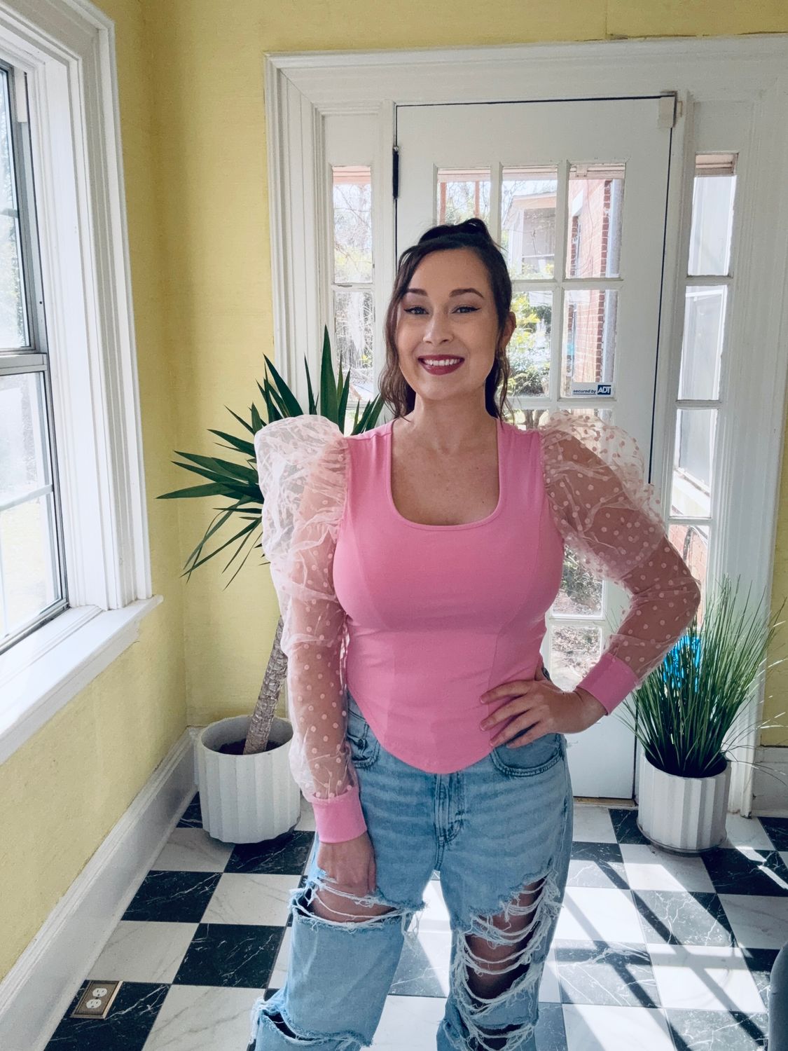 Pink Puff Sleeve Top