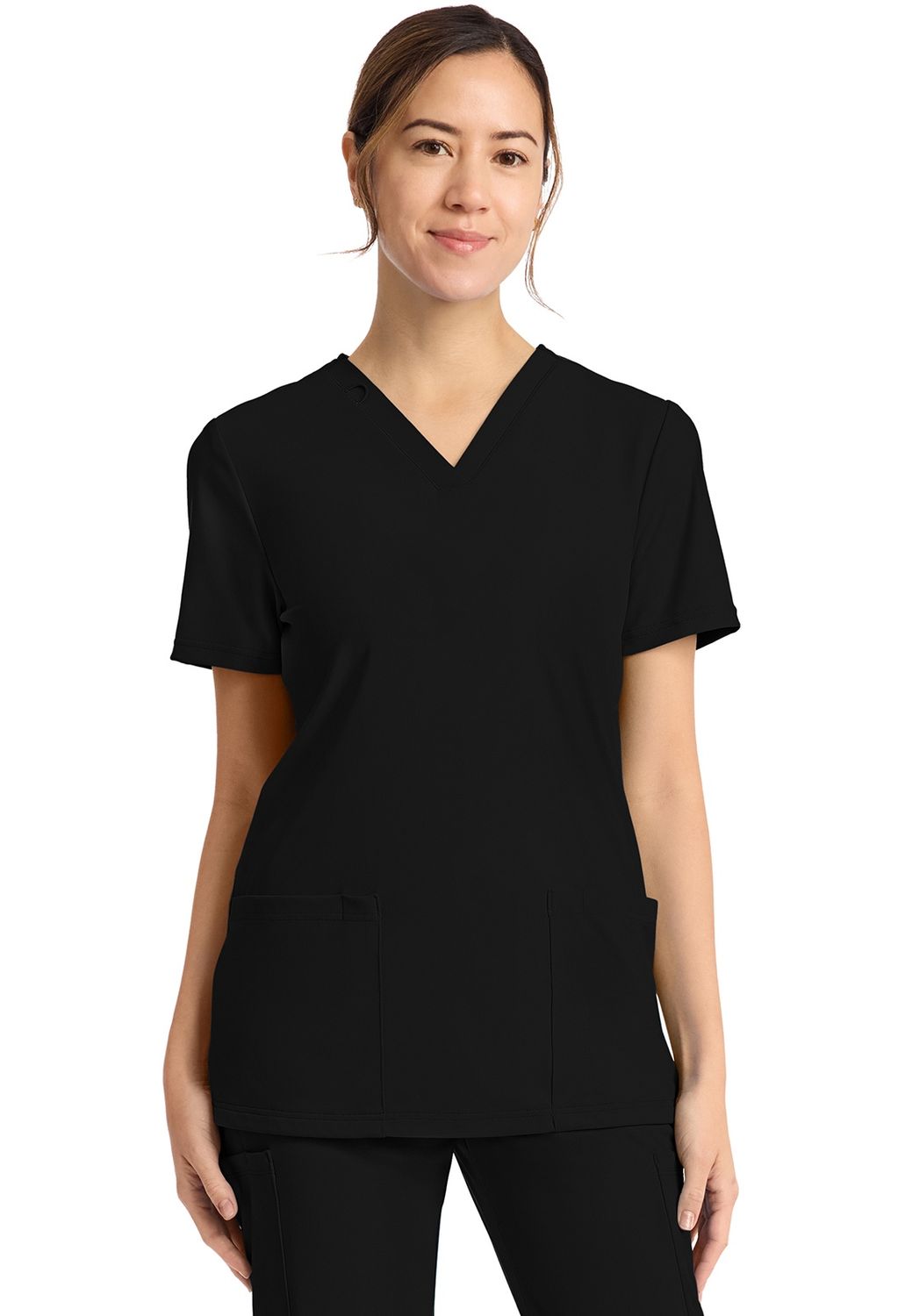 Cherokee Achieve Women&#39;s 2-Pocket V-Neck Top, Color: Black, Size: XXS
