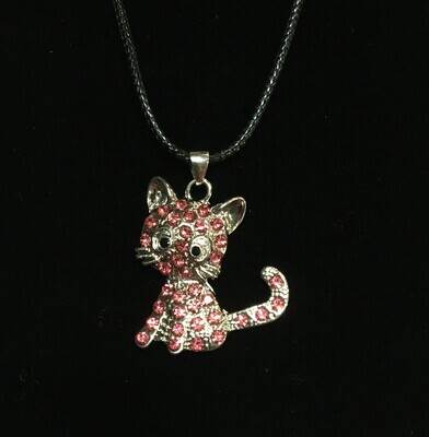 Red rhinestone kitty necklace