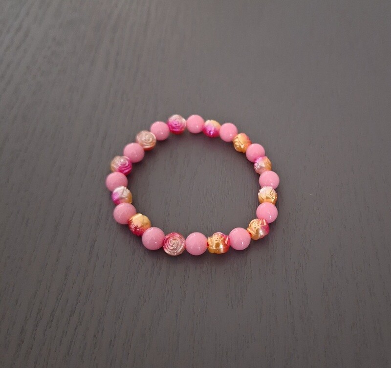 Gold Rose &amp; Pink Bracelet - Child Size