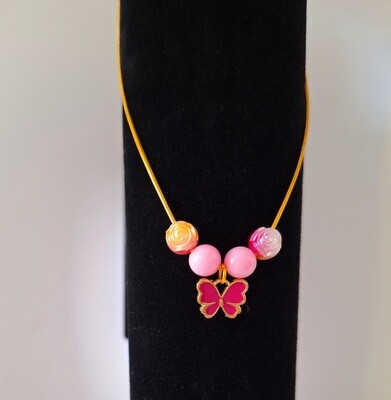Pink Rose Butterfly Necklace