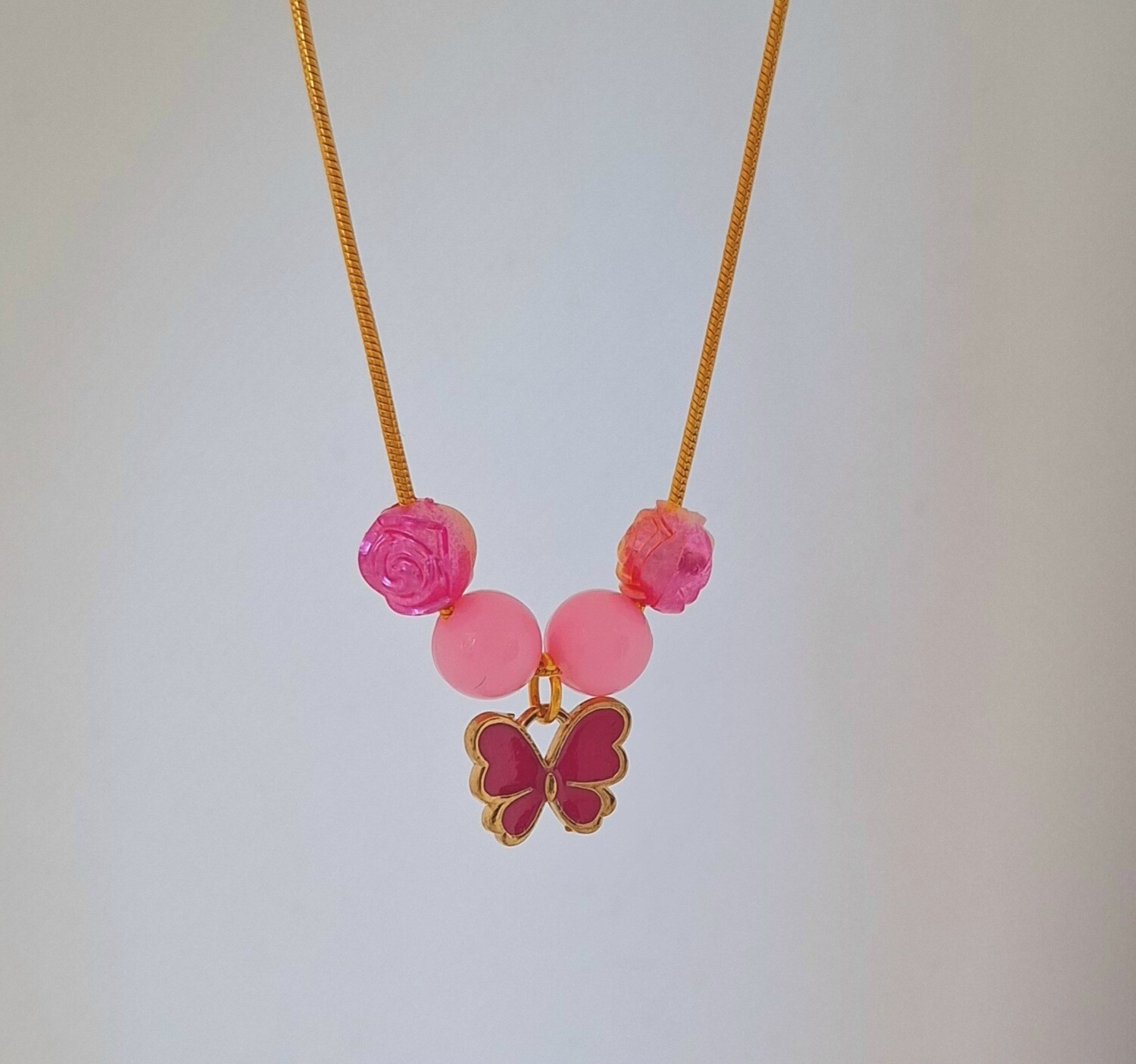 Pink Rose Butterfly Necklace