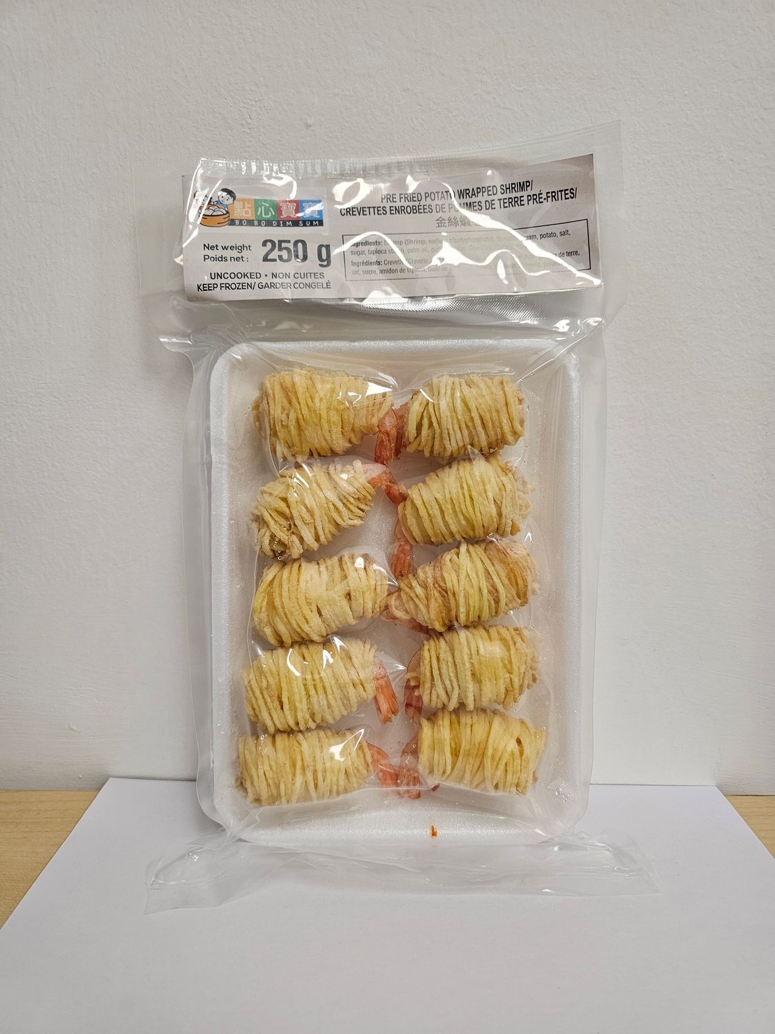 Pre-Fired Potato Wrapped PTO Shrimp 金絲蝦卷 (250g)