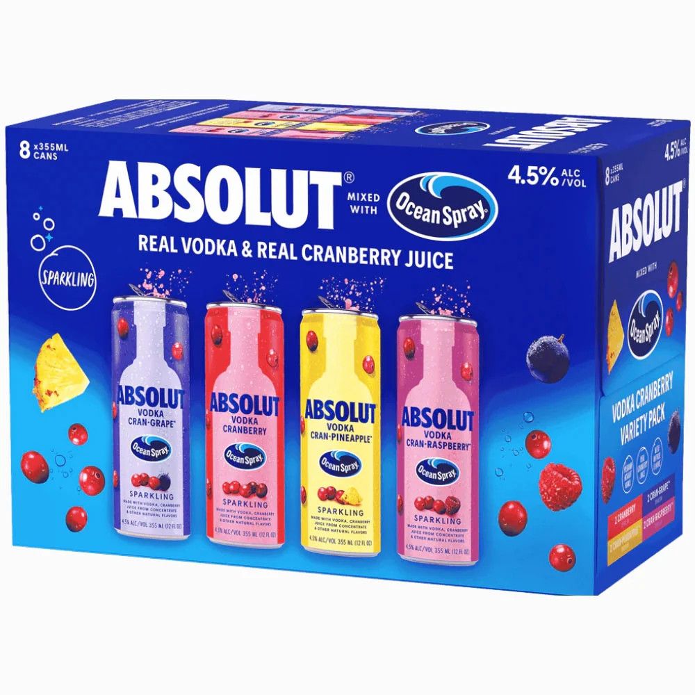LIQ-355ml Absolut Ocean Spray Seltzer Variety 8 Pak