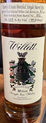LIQ-750ml Willet Straight Rye Whiskey Barrel 673 107.6 Proof