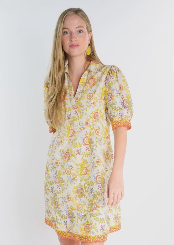 Bordered Block Print Shift Dress