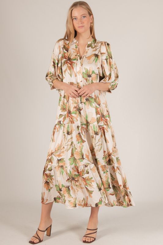 Satin Billowy Sleeve Maxi Dress