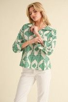 Collared Print Top with Pearl Buttons
