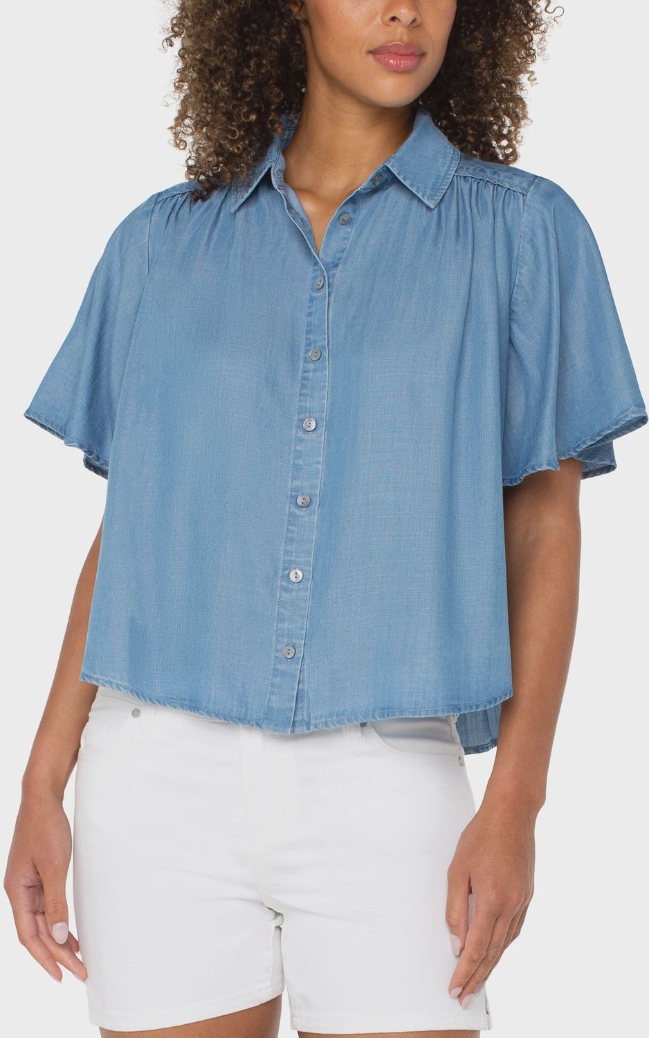 1/2 Sleeve Shirred Woven Blouse