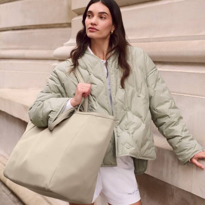 Nylon-Luxe Oversized Tote Bag (Chalk)