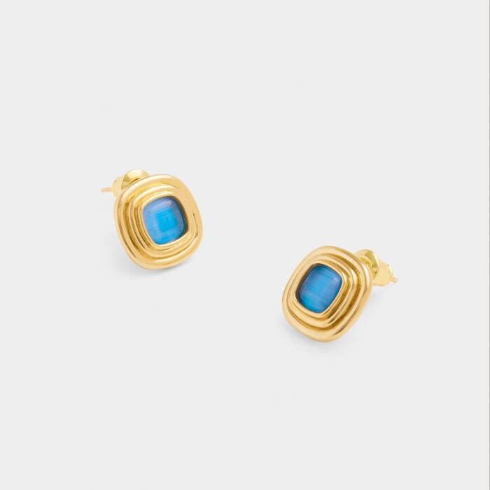 Sofia Azure Waterproof Gold Button Stud Earrings
