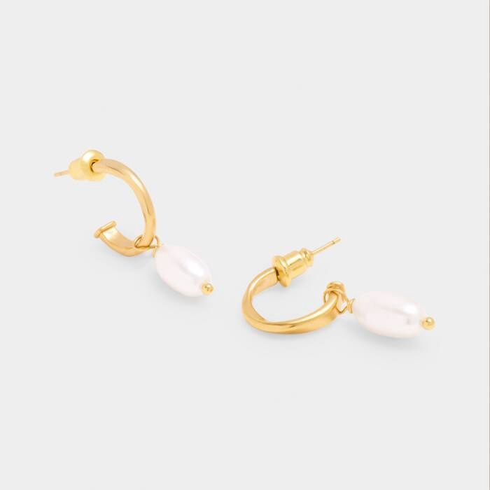 Pearl Lustre Waterproof Gold Hoop Earrings