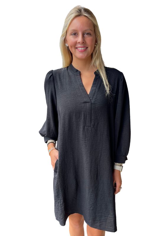 Casual Black V-Neck  Dress