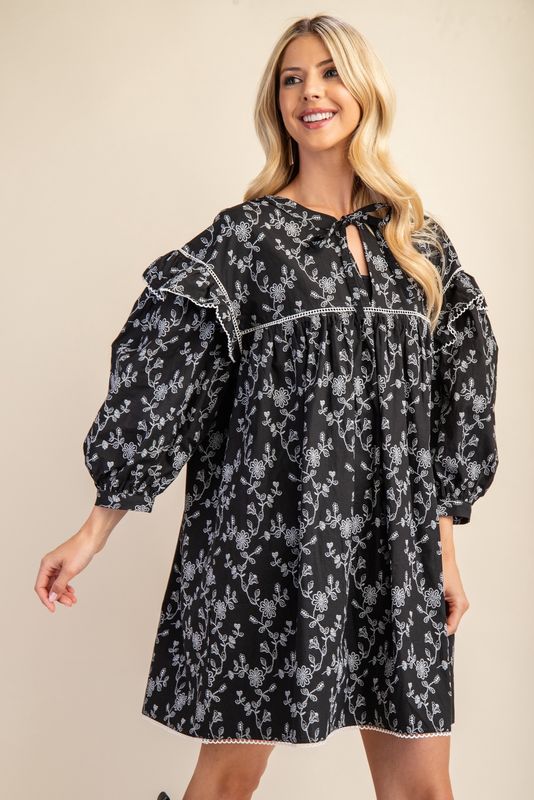 Floral Print Lace Trimmed Mini Dress