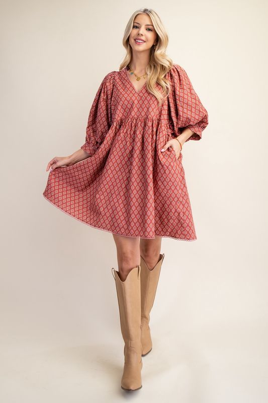 Printed Mini Babydoll Dress