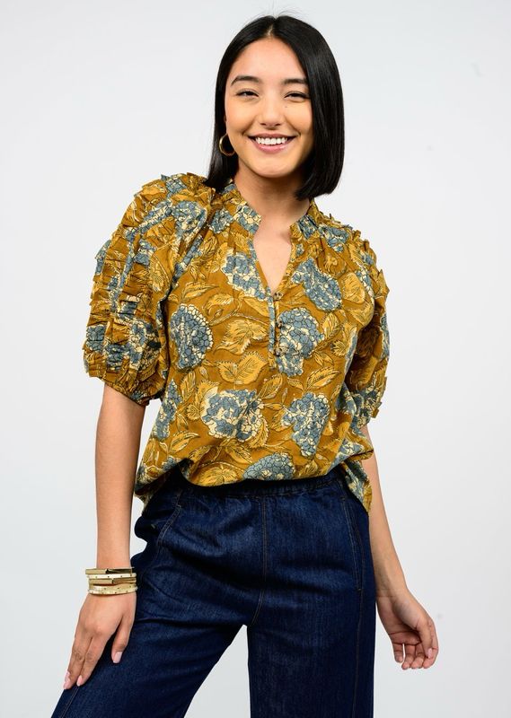 Hydrangea Ruffle Sleeve Top