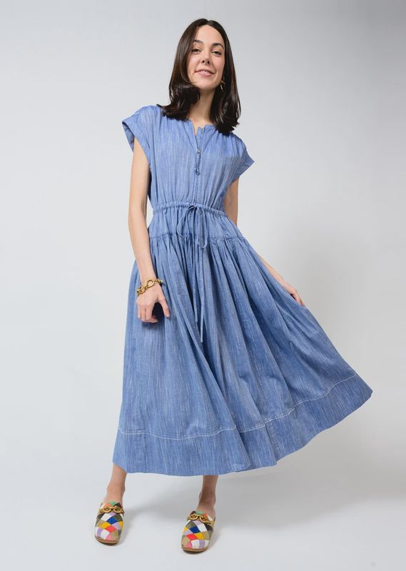 Chambray Zip Front Dress