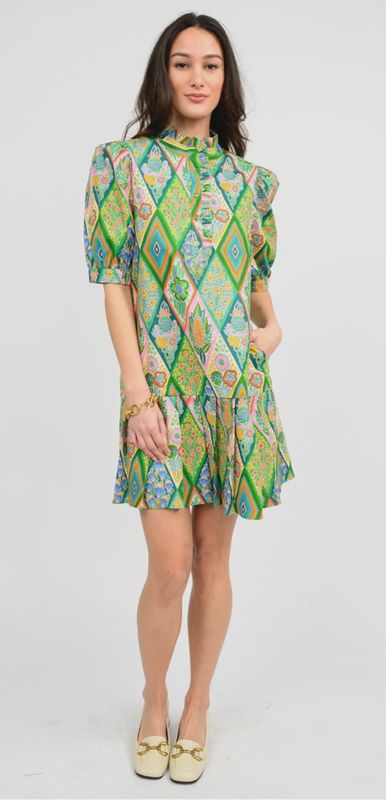 Green Pleated Hem Dress