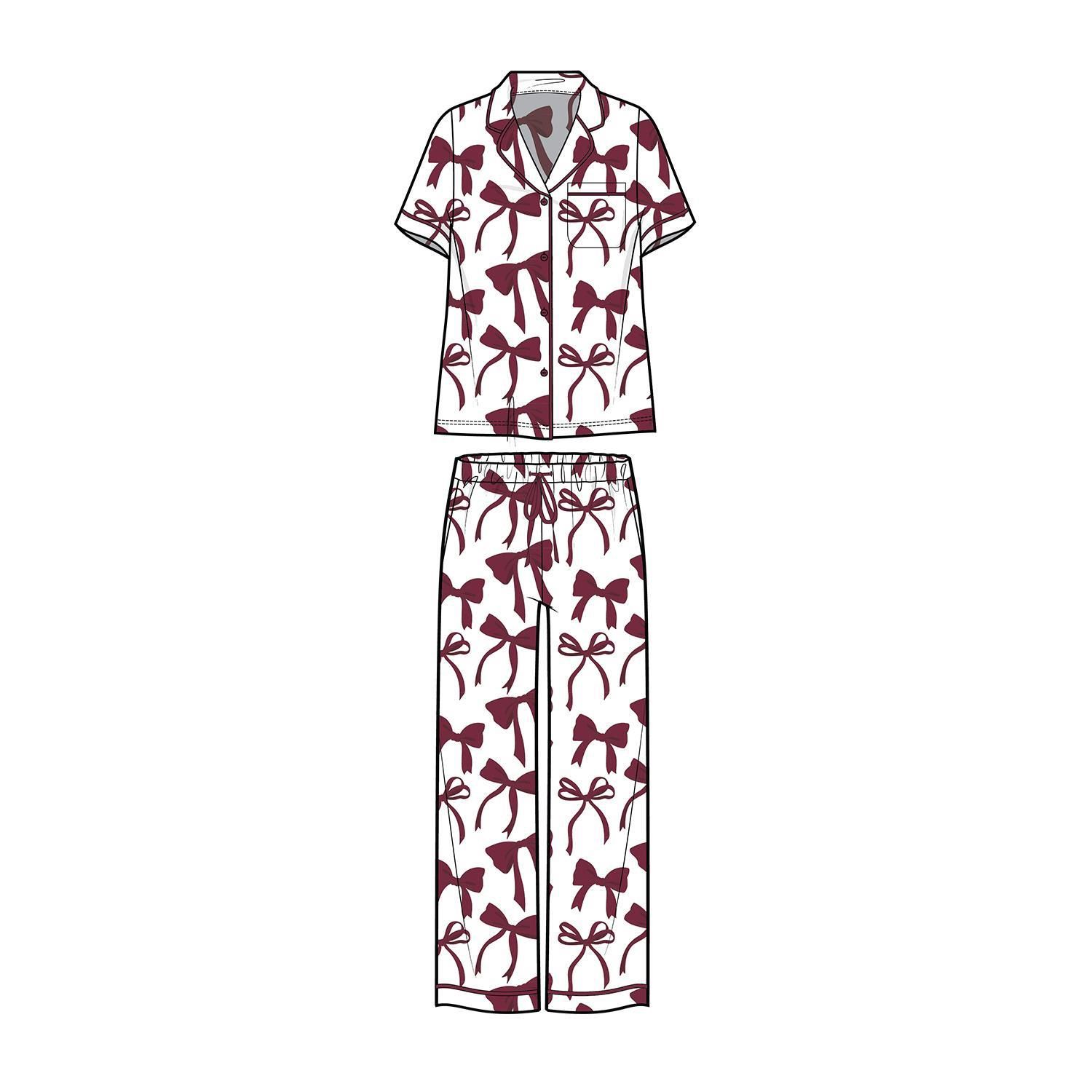 Charlotte Maroon/White Bows Pant Set