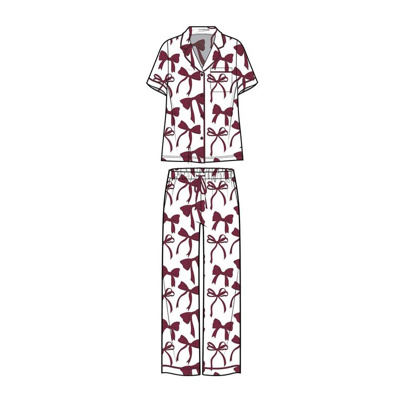 Charlotte Maroon/White Bows Pant Set