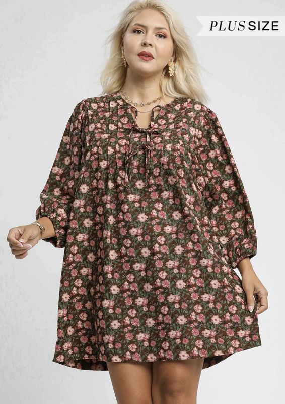 Floral Tie-Neck Babydoll Dress
