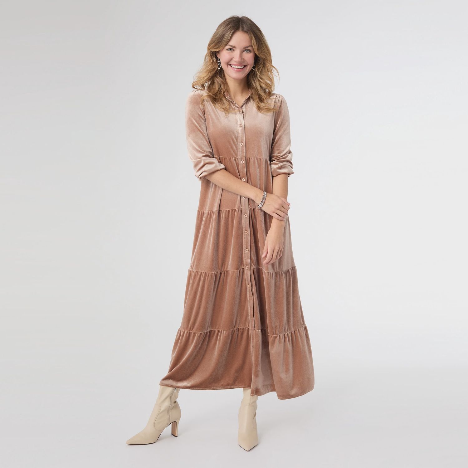 Velour Dress - Apricot Buff